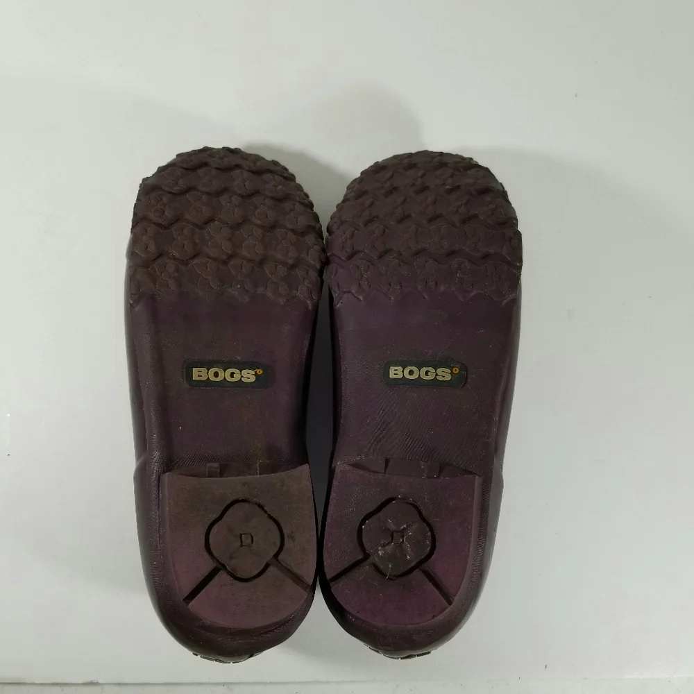 Bogs Rain Boots Girl's Size 6 Rue Rain Purple Floral Slip On Cap Toe Shoes